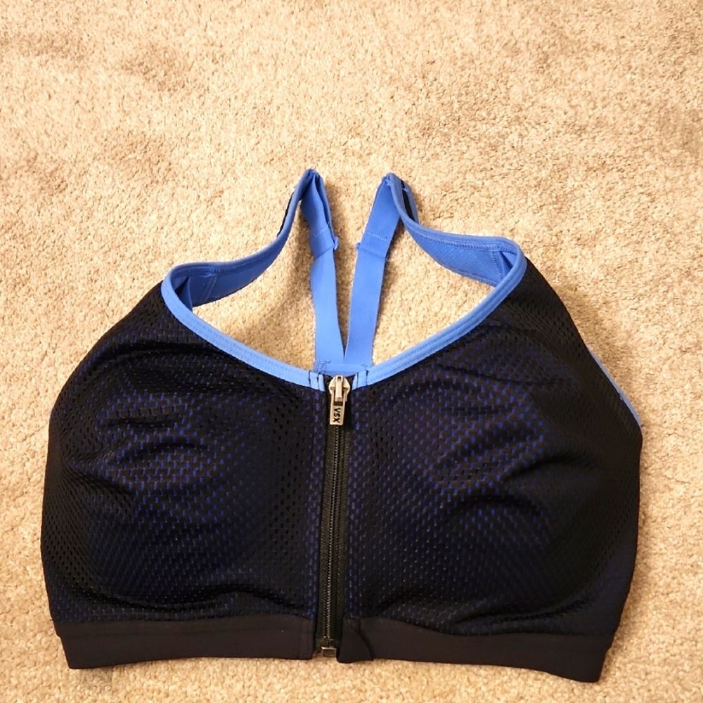 Victoria's Secret VSX Sport Blue & Black Sports Bra w/ Mesh Overlayer Size 32DDD